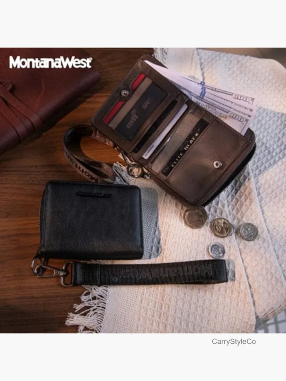 Small RFID Blocking Wristlet Wallet with Detachable Strap